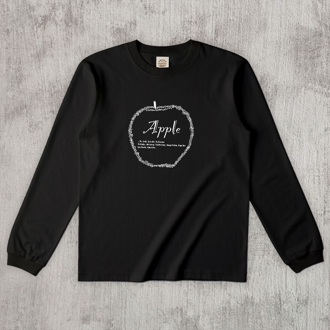 グラフィックロングTシャツ　Think Apple Mono / White -Long-