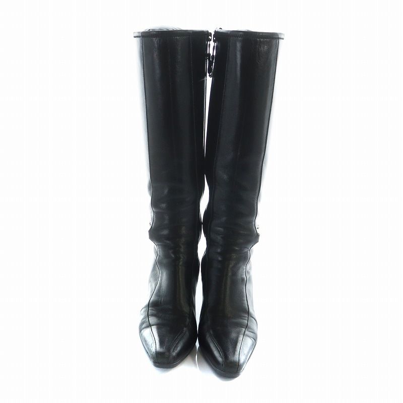 【PRADA】スクエアトゥ ニーハイブーツ☆SALE中 プラダ PRADA ロングブーツ シューズ スクエアトゥ ロゴ レザー