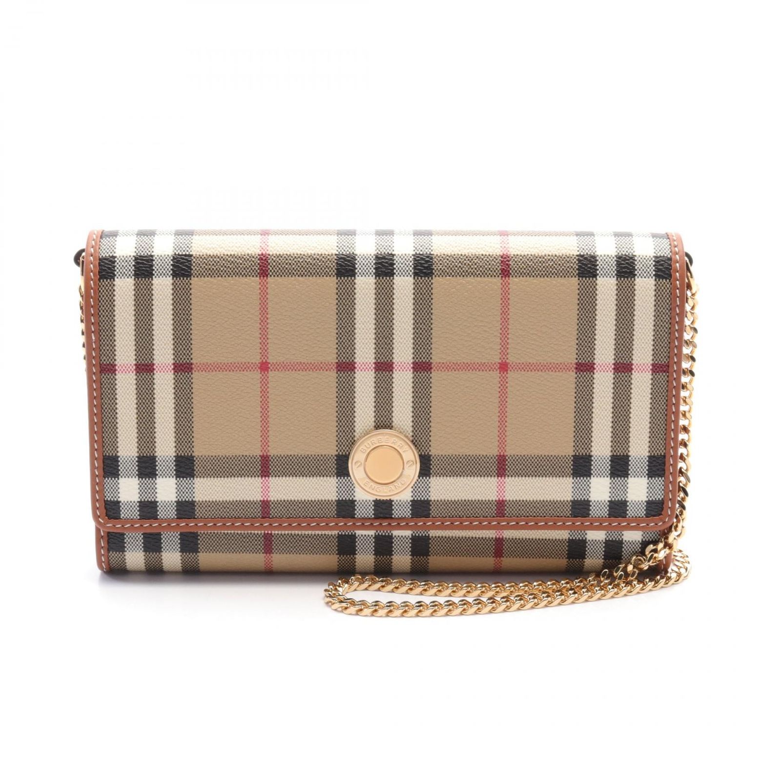 バーバリー BURBERRY ショルダーバッグ HANNAH 8094420 ベージュ PVCコーティングキャンバス レザー チェーンウォレット レディース