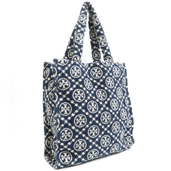 トリーバーチ　トート TORY BURCH タオル地 トートバッグ ネイビー 紺 コットン 美品