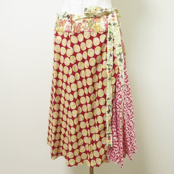 #anc ケンゾー KENZO スカート 40 赤 白 黄色 巻きスカート風 刺繍 花柄 ドット フランス製 レディース [969984]