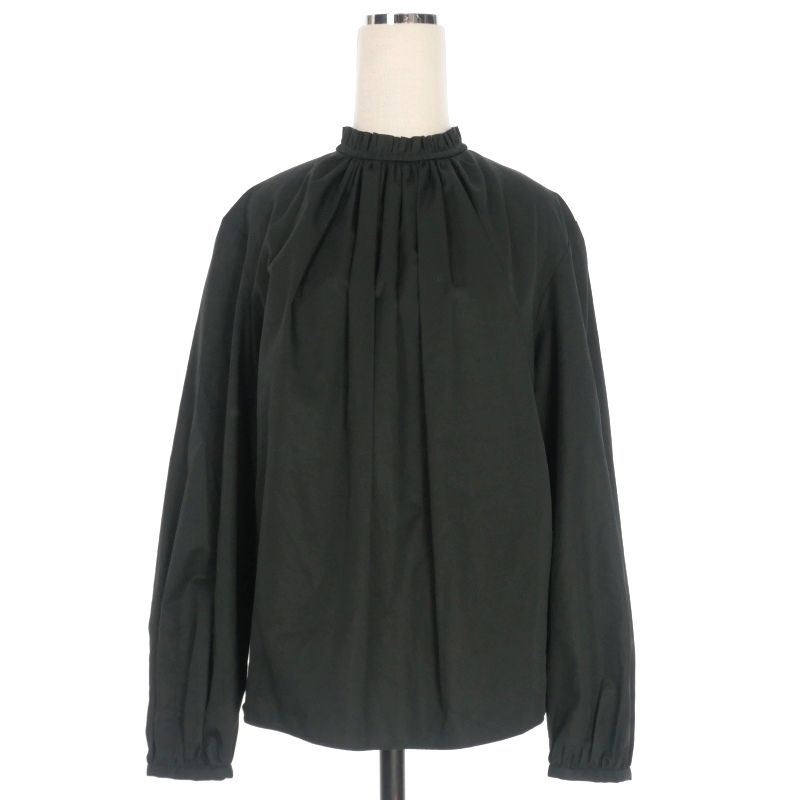 【美品】BALLSEY　ボールジィ　コットンサテンフリルカラーブラウス　ブラック 極美品☆BALLSEY ボールジィ コットンサテンフリルカラー