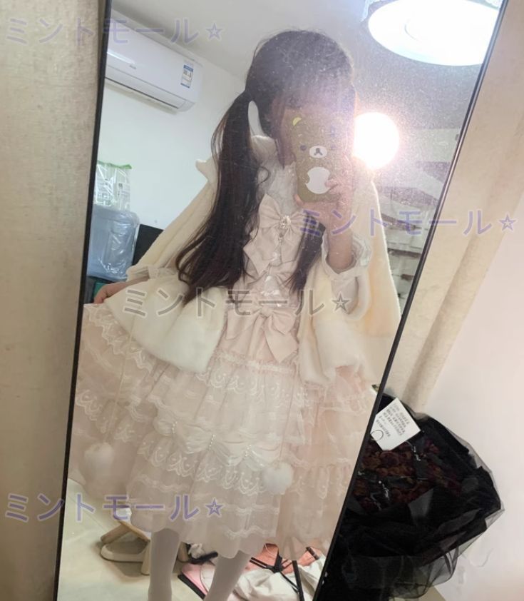 【注目のおすすめ】 ♥ 冬用 ロリータドレス JSK吊りスカート 多層レース＆リボン装飾 ドール風 甘ロリ 豪華デザイン 撮影会?推し活?イベント用 プレゼ 即納
