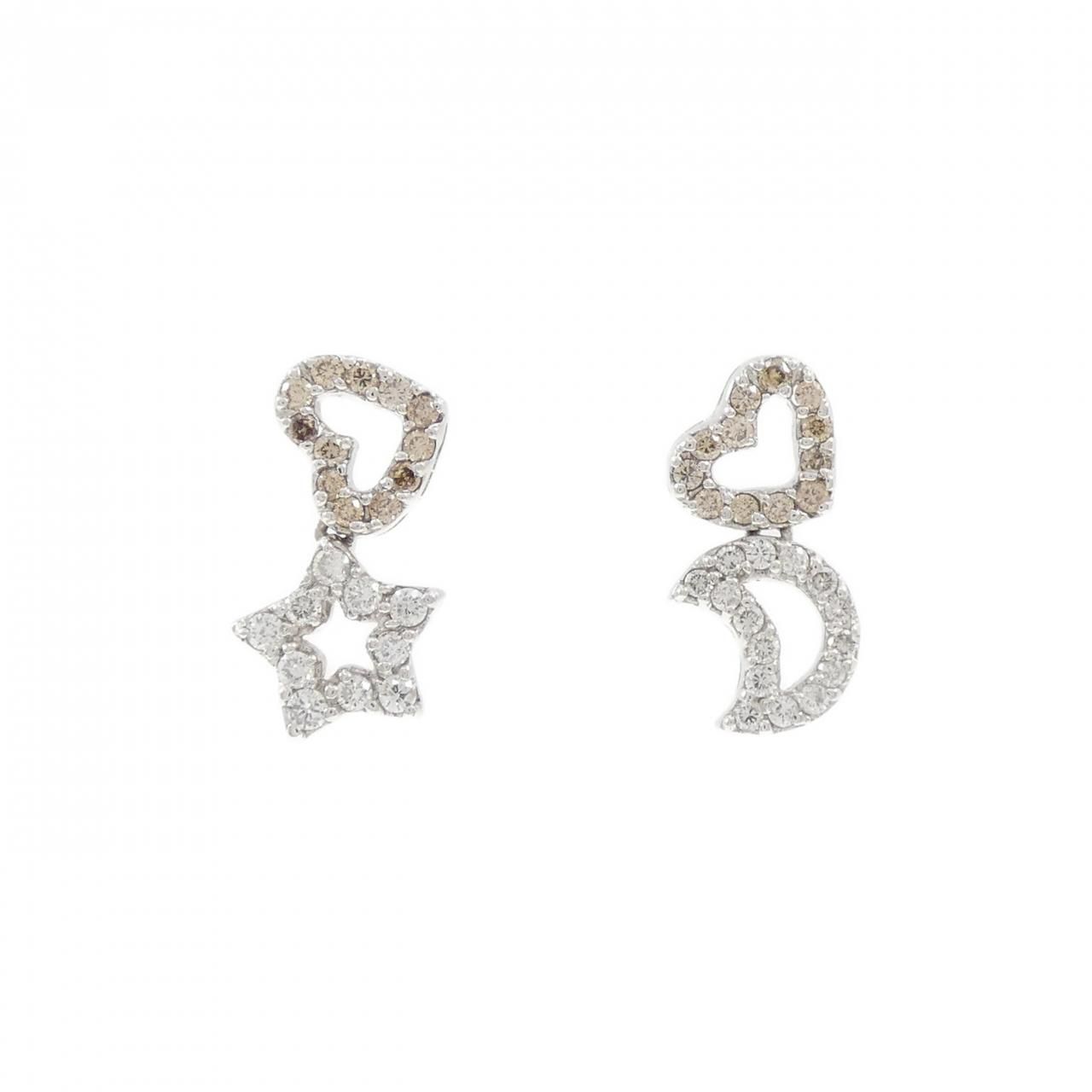 K18WG ハート×ムーン×スター ダイヤモンド ピアス