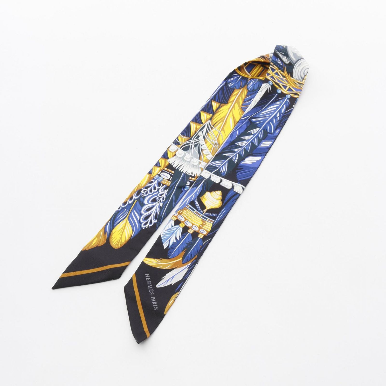 美品！HERMESツイリー DANSE PACIFIQUE Hermes Twilly Danse Pacifique - Jaune D'or /Kaki/Orange 100