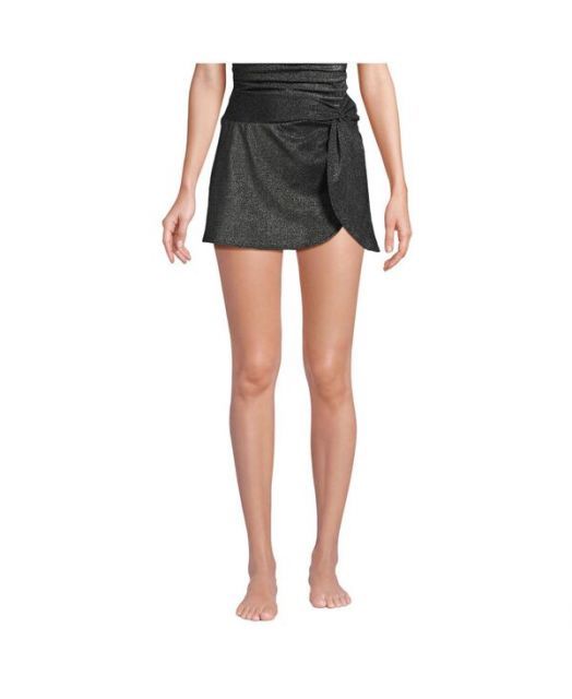 送料無料 ランズエンド レディース スカート ボトムス Women s Chlorine Resistant Shine Twist Front Mini Swim Cover-up Skirt Black shine