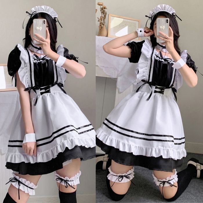 3XLサイズメイド服 ロリータ コスプレ メイド 黒 ワンピース - ミニ