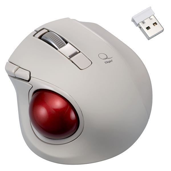 Digio2 無線 小型静音親指トラックボール 5ボタン レーザー MUS-TRLF224GY グレージュ