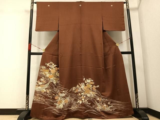 平和屋着物●創業460年 千總 色留袖 駒刺繍 立波草花文 金彩 小田急百貨店扱い 正絹 AABC2580ph