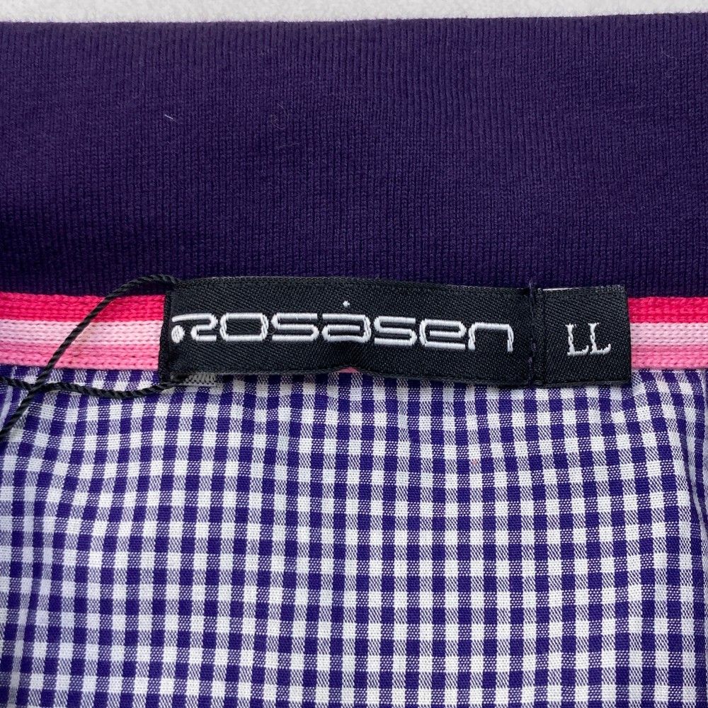 サイズ：LL ROSASEN ロサーセン  長袖ポロシャツ ワッペン ヘリンボーン ボーダー柄 パープル系 [240101425320] ゴルフウェア メンズ ストスト サイズ：LL ROSASEN ロサーセン 長袖ポロシャツ ワッペン