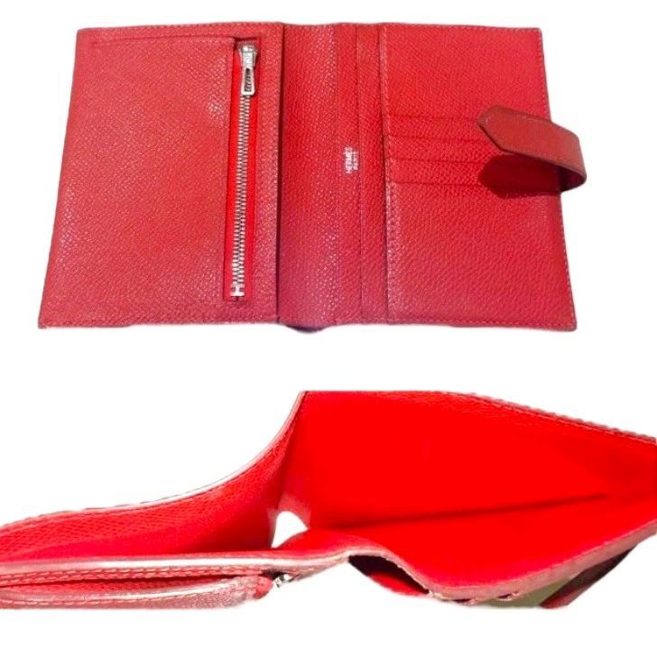 エルメスベアンコンパクト赤エプソン折り財布□J刻印