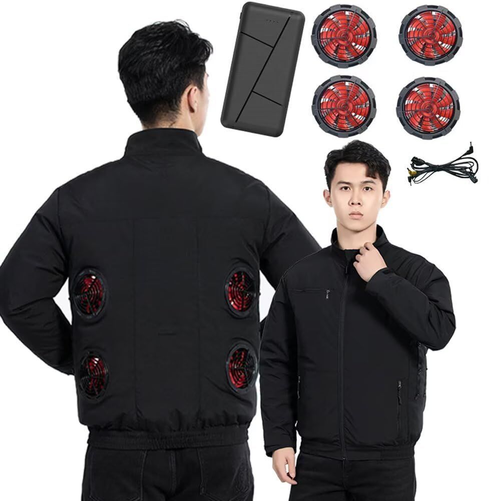 数量 Yucahype 50000mah大容量バッテリー付き ファン付き作業服 ファン4つ付き 4段階風量 大風量 長袖 空調作業服 サイズ調整 空調ウェア 作業服 ジャケット 空冷服 ワークウェア 熱中症対策 L|XL ブラック