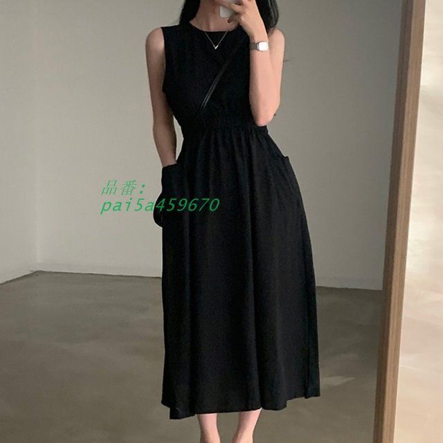 ワンピース ロング ミモレ丈 ノースリーブ ワンピース 春 レディース リゾートワンピ 夏 カジュアル ウエストゴム ラウンドネック カジュアル ワンピース 大人 pai5a459670
