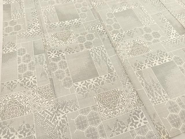 平和屋着物▽本場大島紬 単衣 白大島 9マルキ 色紙重ね花文 正絹 逸品