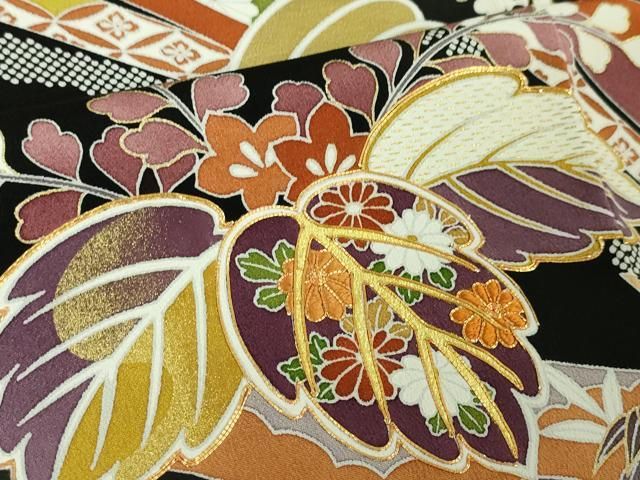 平和屋本店□極上 創業460年・千總 黒留袖 駒刺繍 束ね熨斗桐花文 金彩