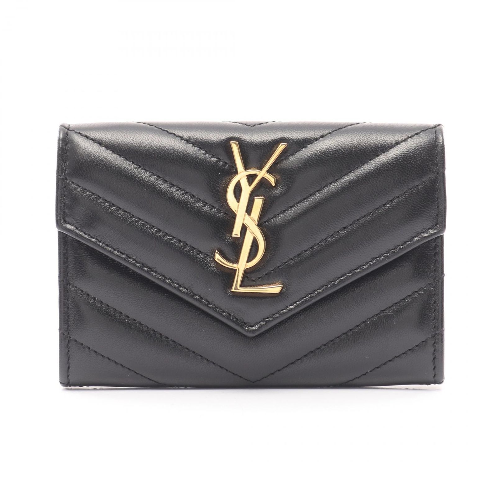 サンローラン SAINT LAURENT 二つ折り財布 モノグラム サンローラン エンベロープ ウォレット 414404AAA441000 ブラック レザー カサンドラ マトラッセ スモール ウォレット レディース
