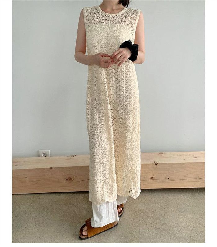 美品＊ハグオーワー＊クロス&クロス＊アラン編みタッセル付きハンドニットベスト ウォッシャブル透かし編みニットベスト Petit Honfleur｜クロス