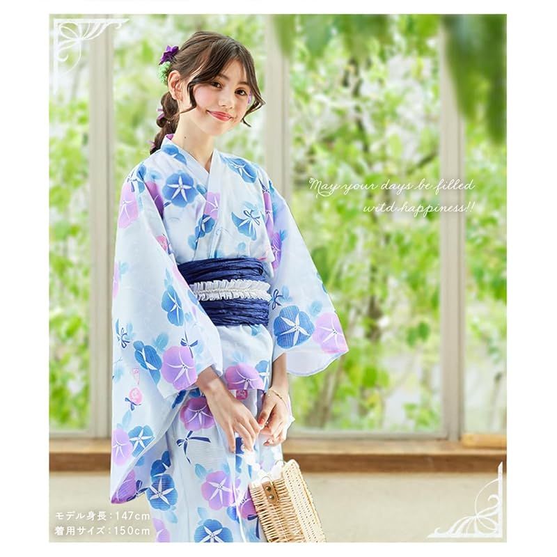 アリサナ 浴衣 ２Way こども 女の子 セパレート 子供 120 130 140 150 160 上衣 ワンピース 兵児帯の3点セット ツバキ猫ラベンダー cm