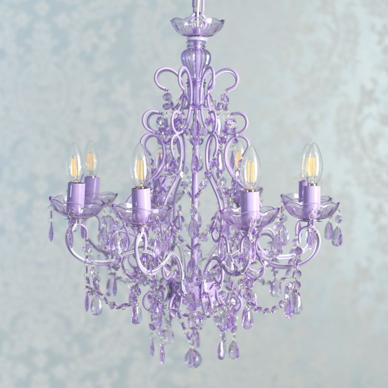 シャンデリア 8灯 ラベンダー LED簡単取付 天井照明 LED電球対応 北欧 アンティーク クラシック 4004