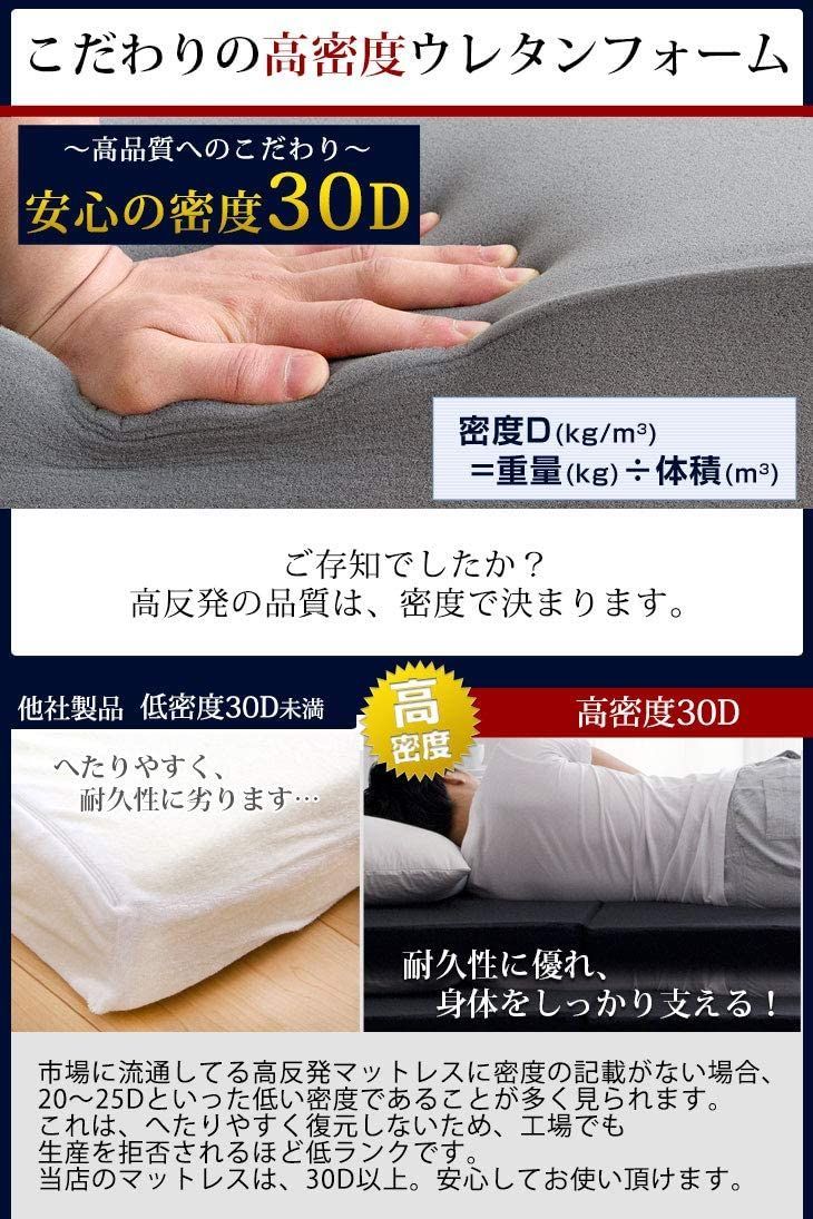 タンスのゲン マットレス 男の高反発 高密度30D 硬め220N 竹炭消臭 シングル 厚み10cm ブラック 三つ折り NEXPOTALLINN_EU