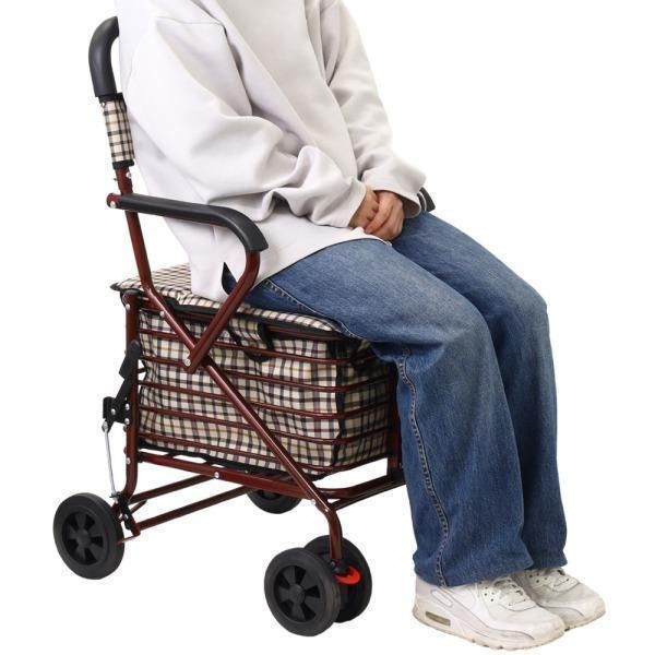 手押し車 シルバーカー 折りたたみ 手押し車 歩行補助 補助具 ブレーキ付き 収納 買い物 ショッピングカート 座れる 高齢者 座面付き 杖代わりカートST123