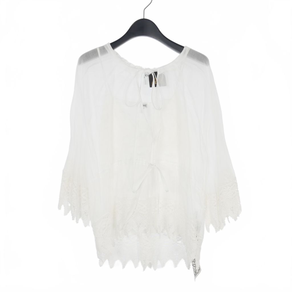ロエベ LOEWE Paula's Ibiza Macrame Top マクラメレース コットンオーガンジー ブラウス チュニック シースルー 32 白 ホワイト ロエベ LOEWE Paula's Ibiza Macrame Top マクラメレース