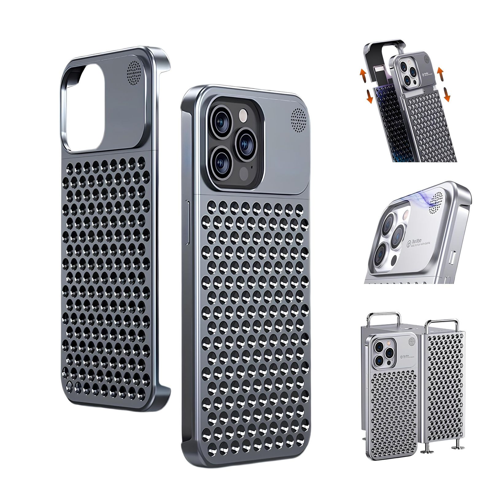 SLAKOP iPhone 15 Pro/Pro Max対応 メタルケース [航空アルミニウム合金] 超薄型フレームレス スリム 軽量 放熱冷却カメラカバー 保護ケース (ダークグレー、Pro Max) [ダークグレー] [Pro Max]