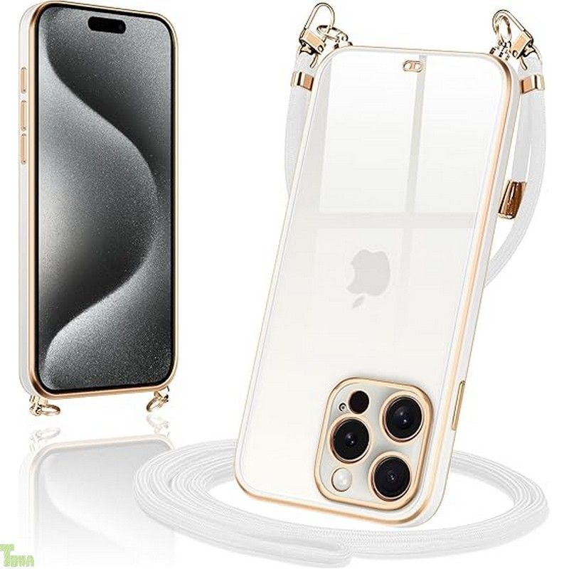 iPhone15 Pro ケース ショルダー クリア いphone15プロ スマホケース カバー 肩掛け 首掛け 斜めかけケース 可愛い かわいい 韓国 透明 TPU 薄型 耐衝撃 シリコン アイフォン15pro(ホワイト)1