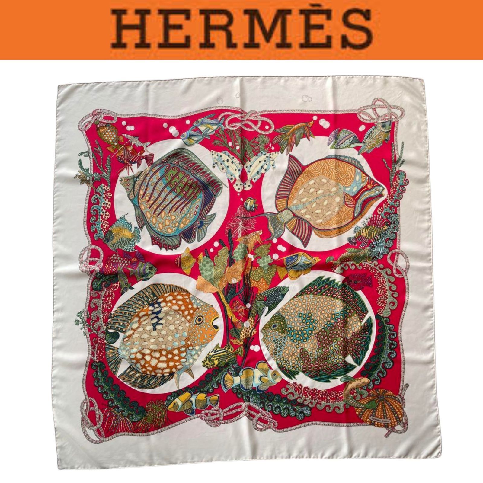 極美品】HERMES エルメス カレ90 深海魚 GRANDS FONDS 大判 シルク