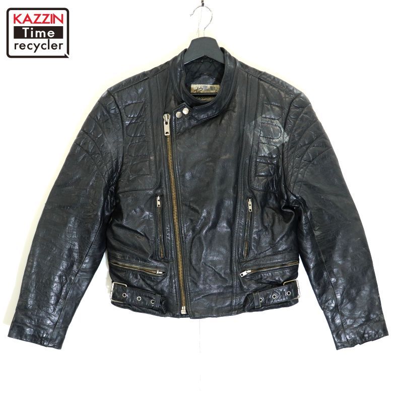 80s 裏地キルティング レザー ライダースジャケット メンズ Mサイズ相当