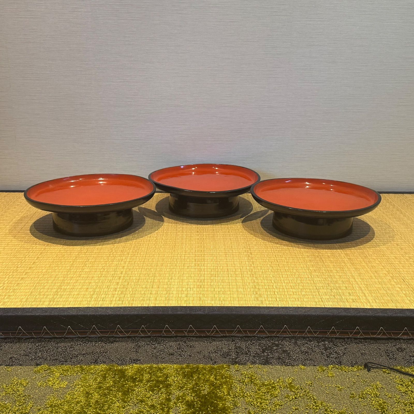 会津盆 3客 直径34.7cm 丸盆 高足膳 古民芸 煎茶盆 花台 会津盆 丸盆 高足膳 古民芸 煎茶盆 花台 会津盆 3客