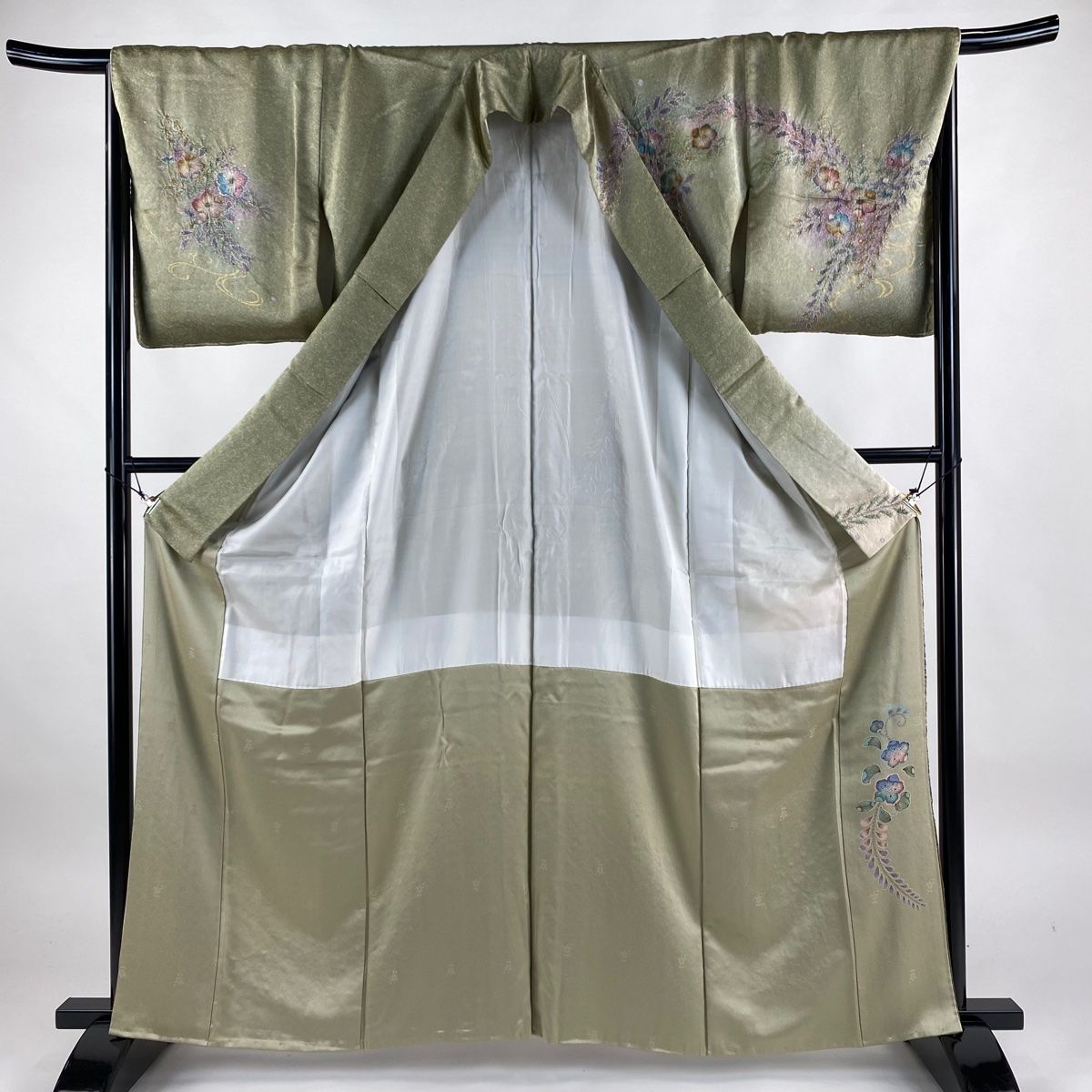 K*U様 【オークション】裄丈70cm 訪問着フルセット くすみ緑風景　正絹 袷 K*U様 【オークション】裄丈70cm 訪問着フルセット くすみ緑風景