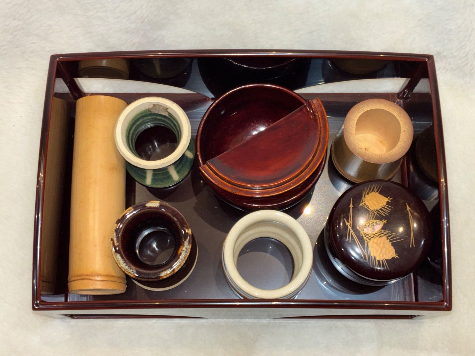 雅趣 古陶磁 漆器 茶事道具一式 日本の手仕事 煎茶道具 茶杯 木蓋物揃い