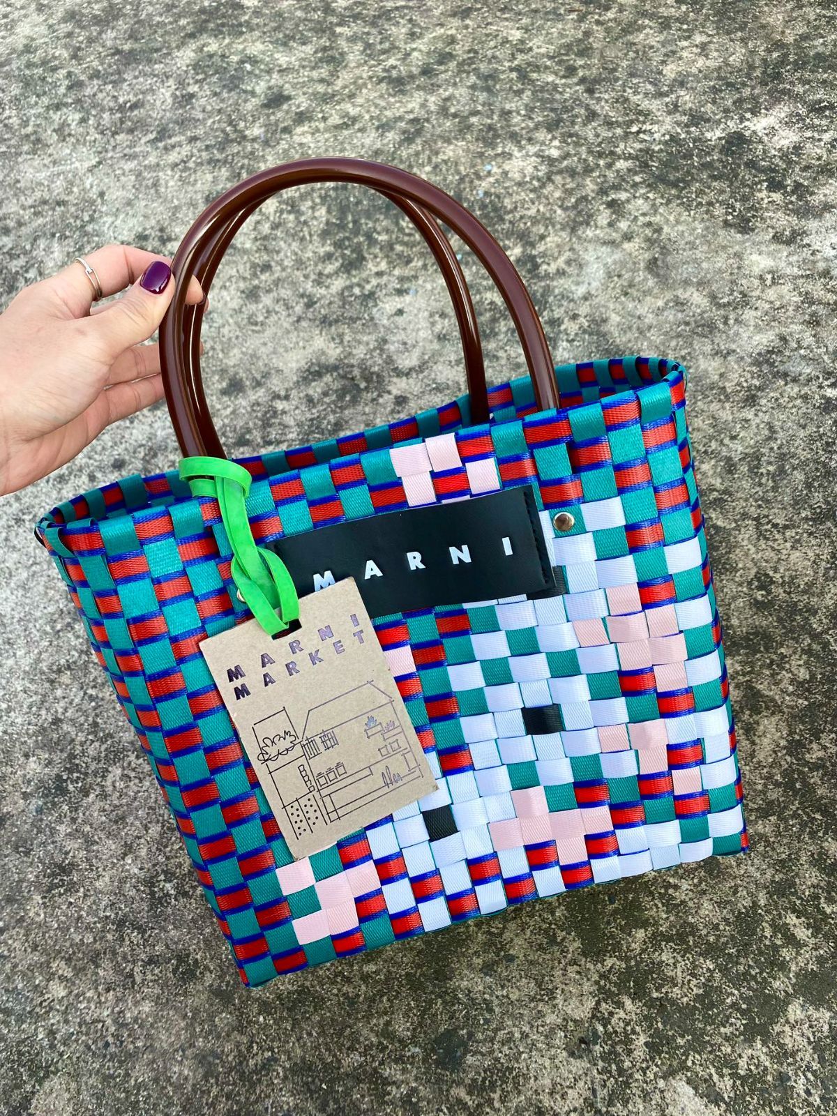 Marni マルニ かごバッグ ハンドバッグ レディース 通勤 通学 旅行 ピクニック トートバッグ 織バッグ#10