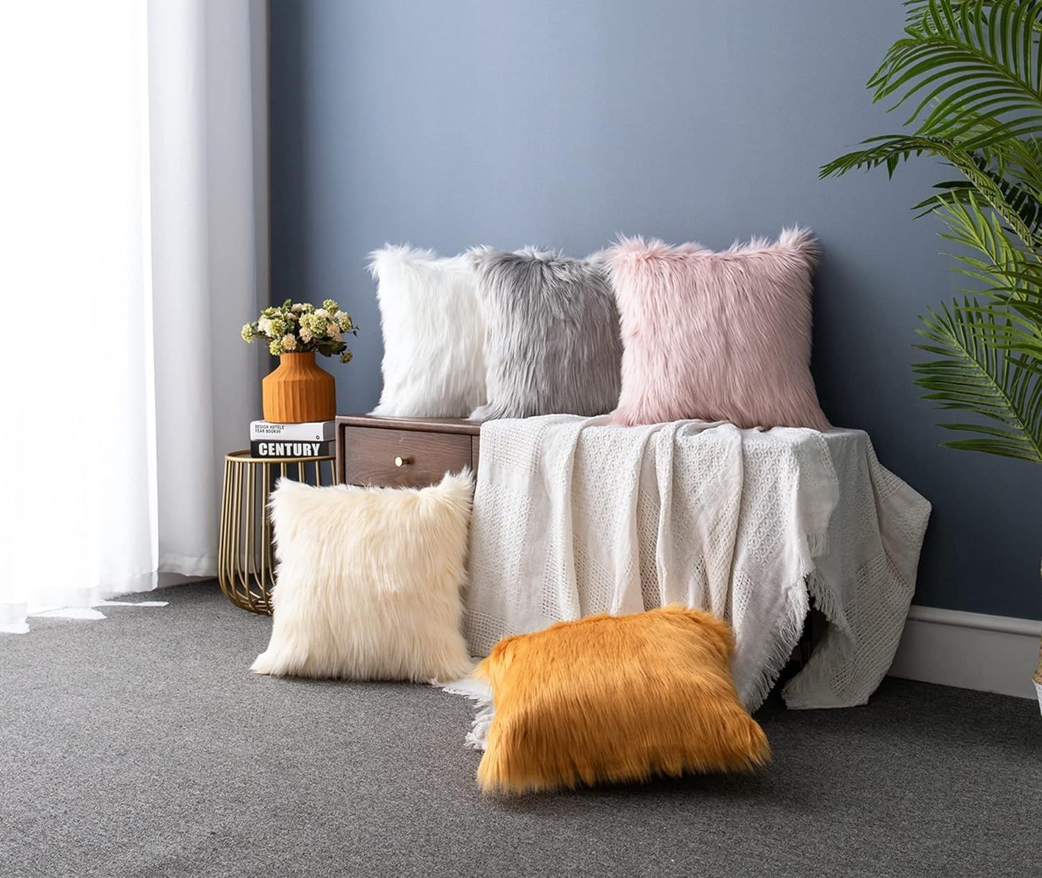 Kaseremy クッションカバー ふわふわ ロングファー フェイクファー