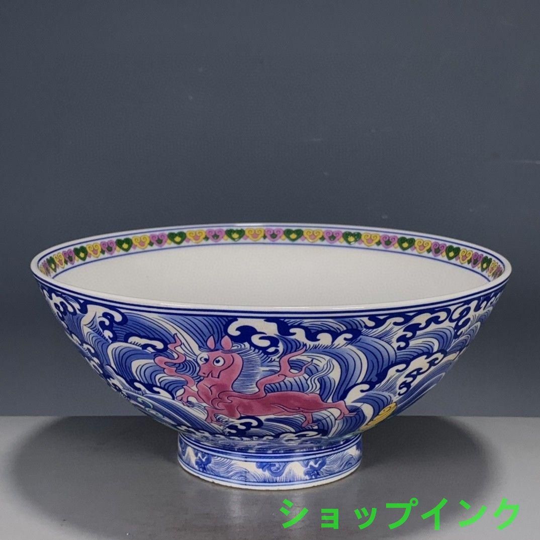 青花粉彩飛馬碗 景徳鎮 陶磁器 装飾品 現代工芸品 美術品 置物