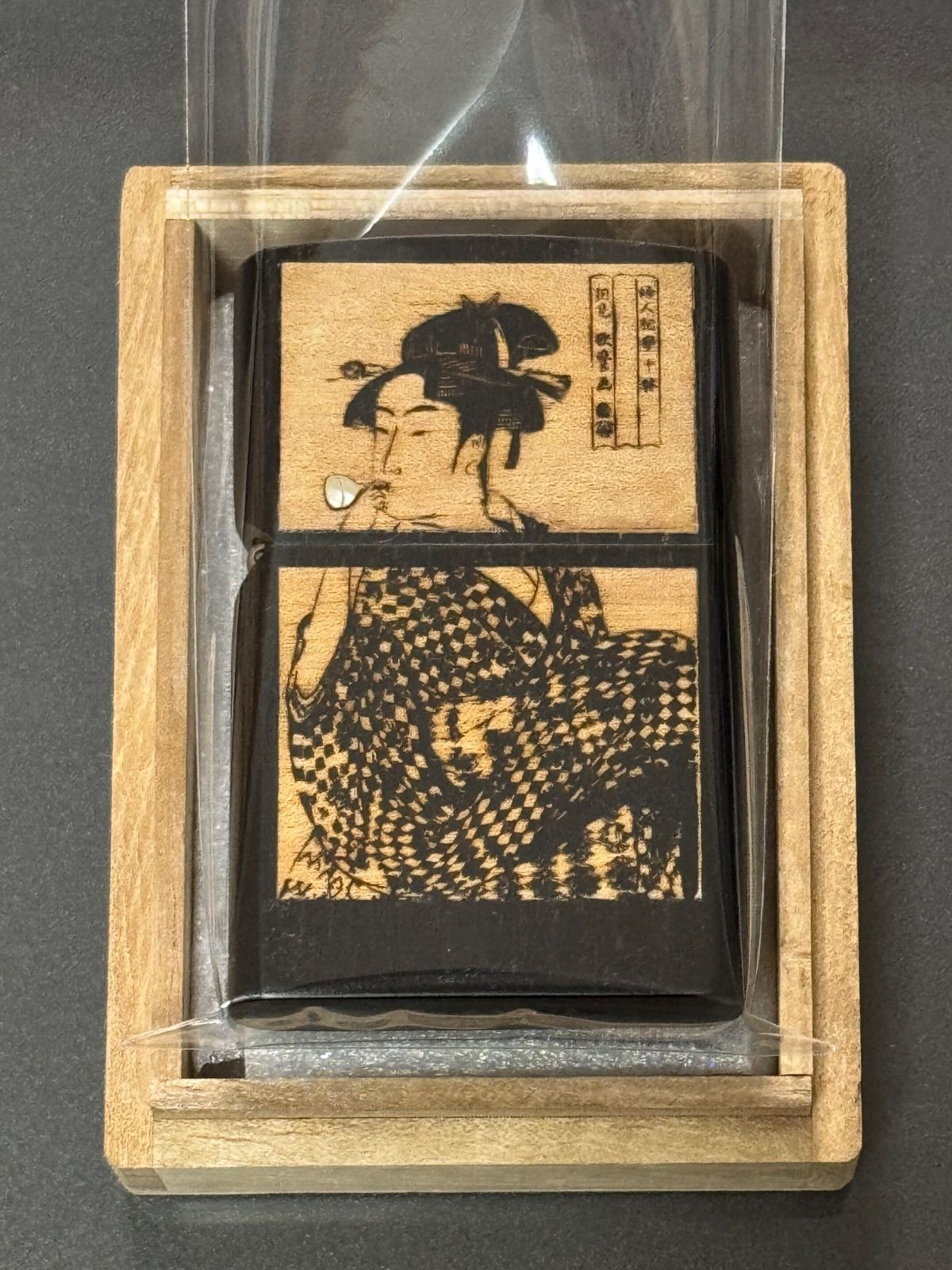 zippo 平安木象嵌 舞妓 ワンポイント シェル 貝 フルウッドジャケット 年代物 特殊加工品 ウッド デットストック シルバーインナー 1998年製 木箱 保証書