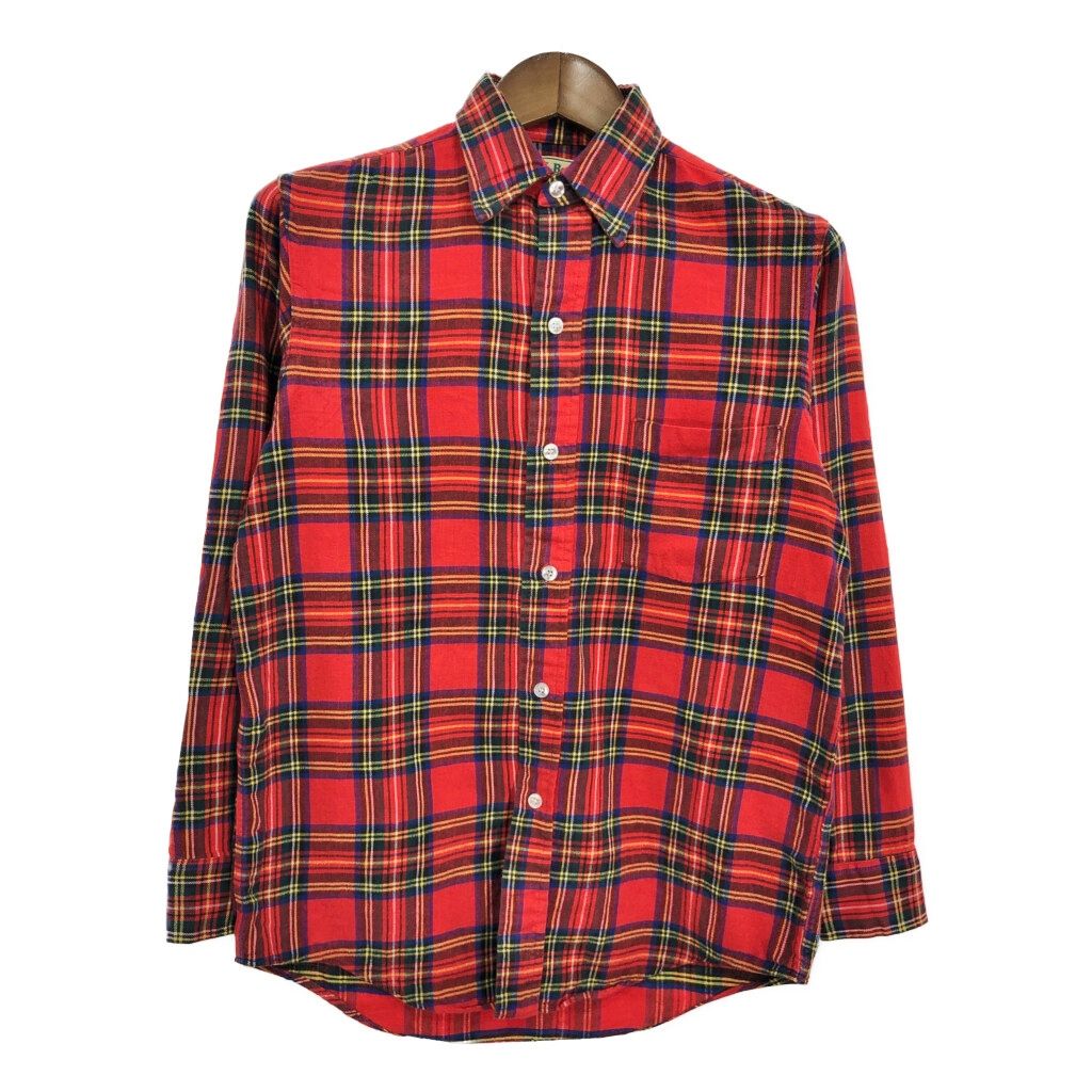 80年代 USA製 L.L.Bean エルエルビーン 長袖シャツ アウトドア タータンチェック レッド (メンズ S) 中古 古着 S1010