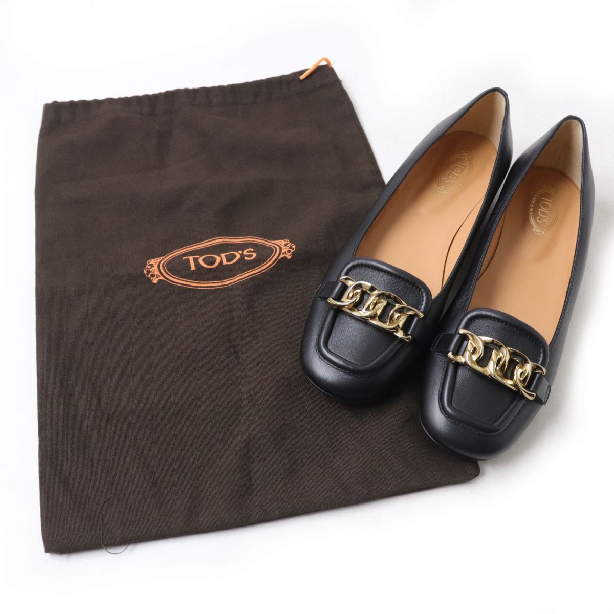 極美品☆TOD'S トッズ メタルチェーン スクエアトゥ レザーシューズ