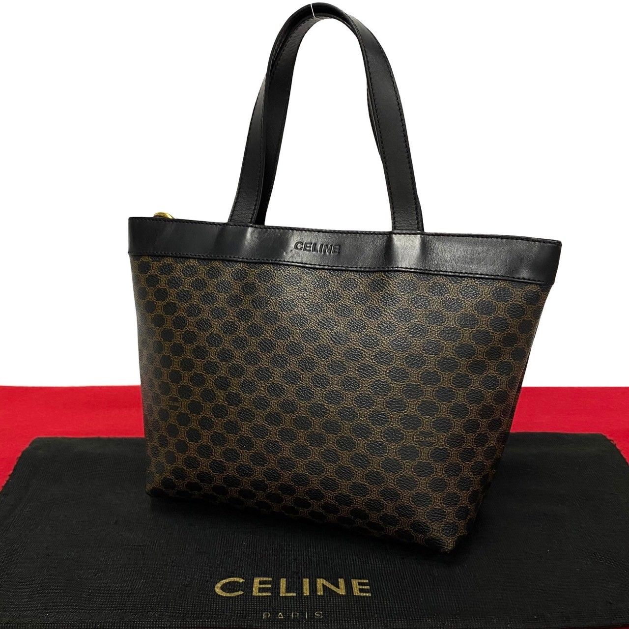 極 美品 CELINE セリーヌ マカダム ブラゾン トリオンフ 柄 サークルロゴ 金具 レザー ハンドバッグ ミニ トートバッグ ブラック  p0016 - メルカリ