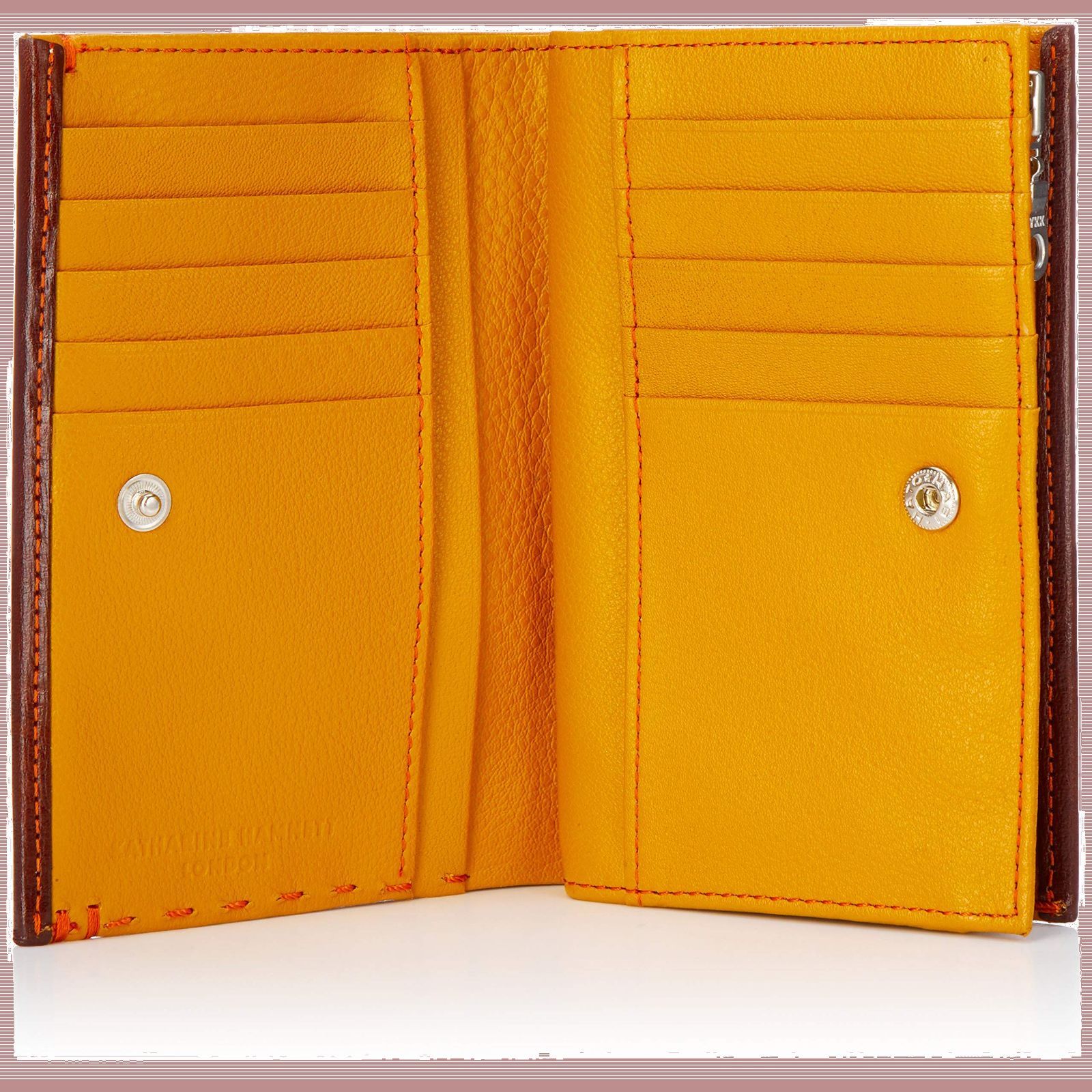 [キャサリンハムネットロンドン] 二つ折り財布 カラーテーラード2 高級国産アンティーク調キップレザー(子牛革) 使用 ミドルサイズ 札入れ オレンジ - 2