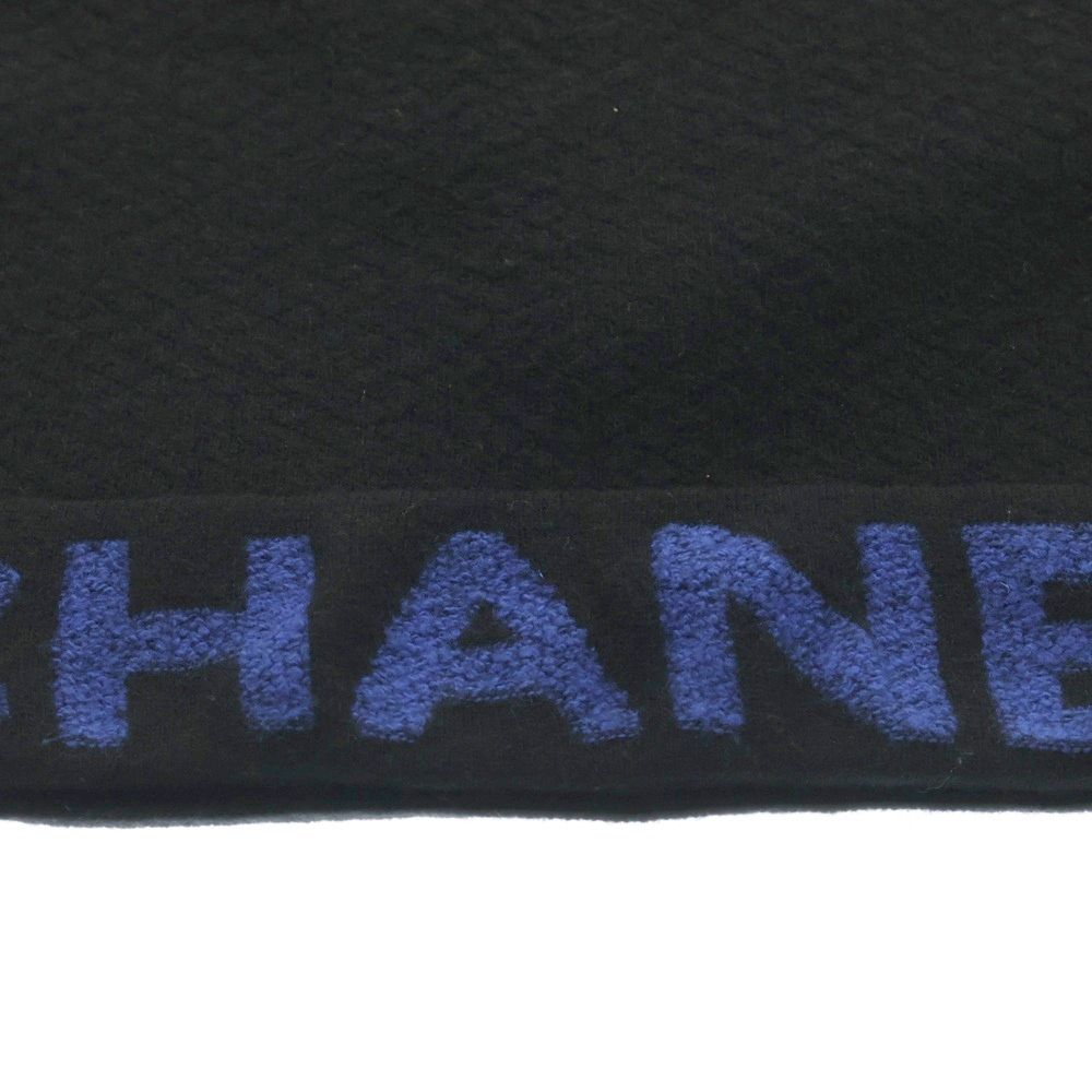 CHANEL シャネル ロゴ カシミヤ マフラー ブラック×ブルー