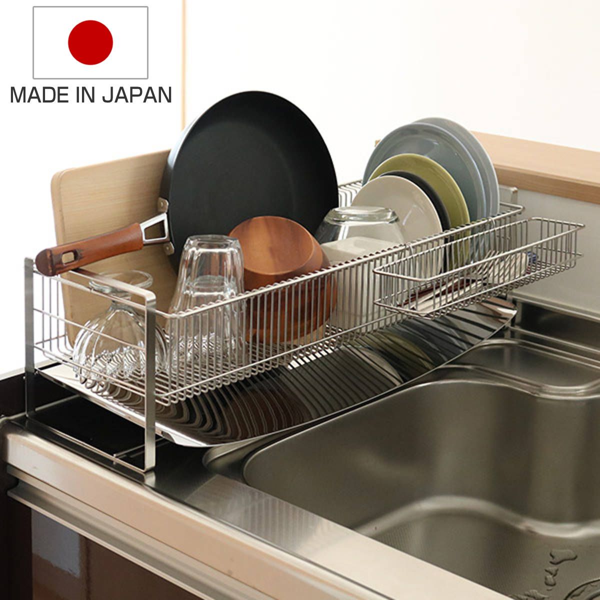 水切りラック TSUBAME 水切りラック 箸置き付 ロング ステンレス 燕三条 カトラリーポケット付き 水切りかご 水切りカゴ 水きりラック 水切りバスケット ディッシュラック ステンレス製水切りカゴ