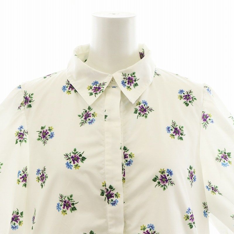 オブリ OBLI タフタフラワーシャツワンピース ロング丈 半袖 花柄 0 白  