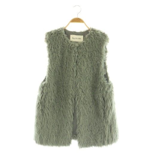 レイビームス Ray Beams フェイクファーベスト 前開き グレー /MY □OS