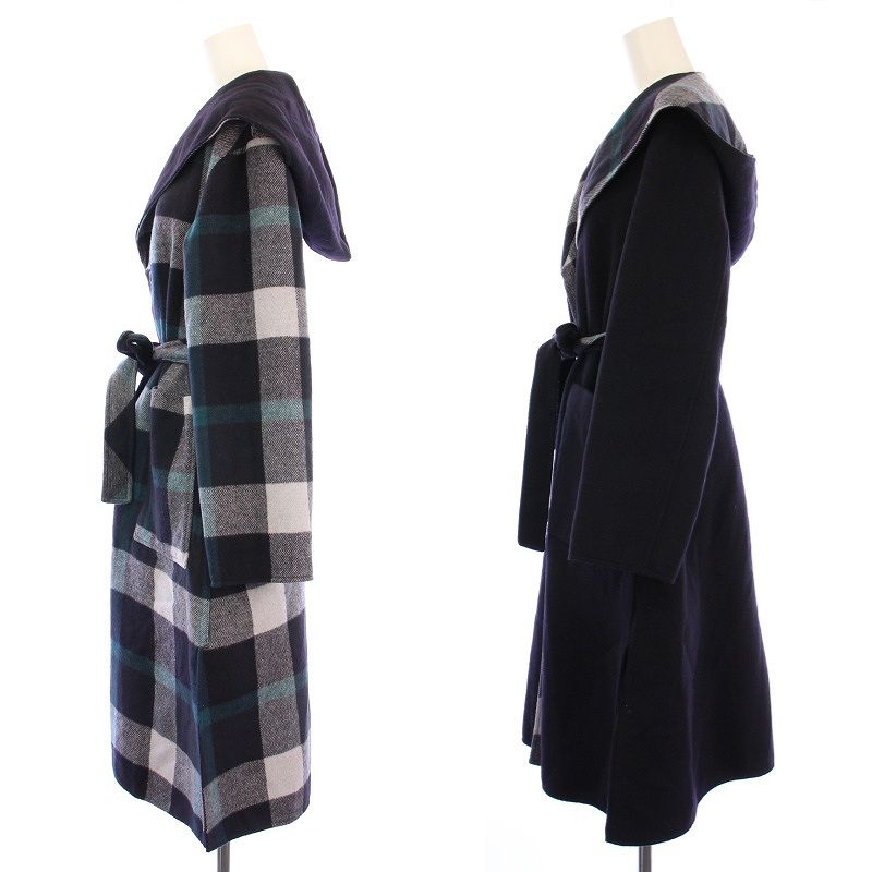 美品✨クレストブリッジチェックダブルフェイスロングコート　ネイビー　ブルー ブルーレーベルクレストブリッジ BLUE LABEL CRESTBRIDGE