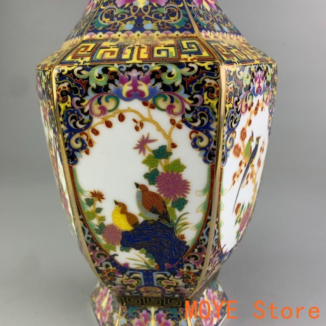 琺瑯彩蒔花鳥六方花瓶 景徳鎮 陶磁器 装飾品 工芸品 置物 清乾隆蒔金