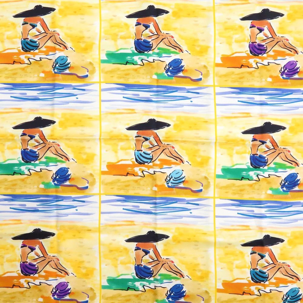 美品 エルメス カレ70 BAIN DE MER 海水浴 シルク マルチカラー