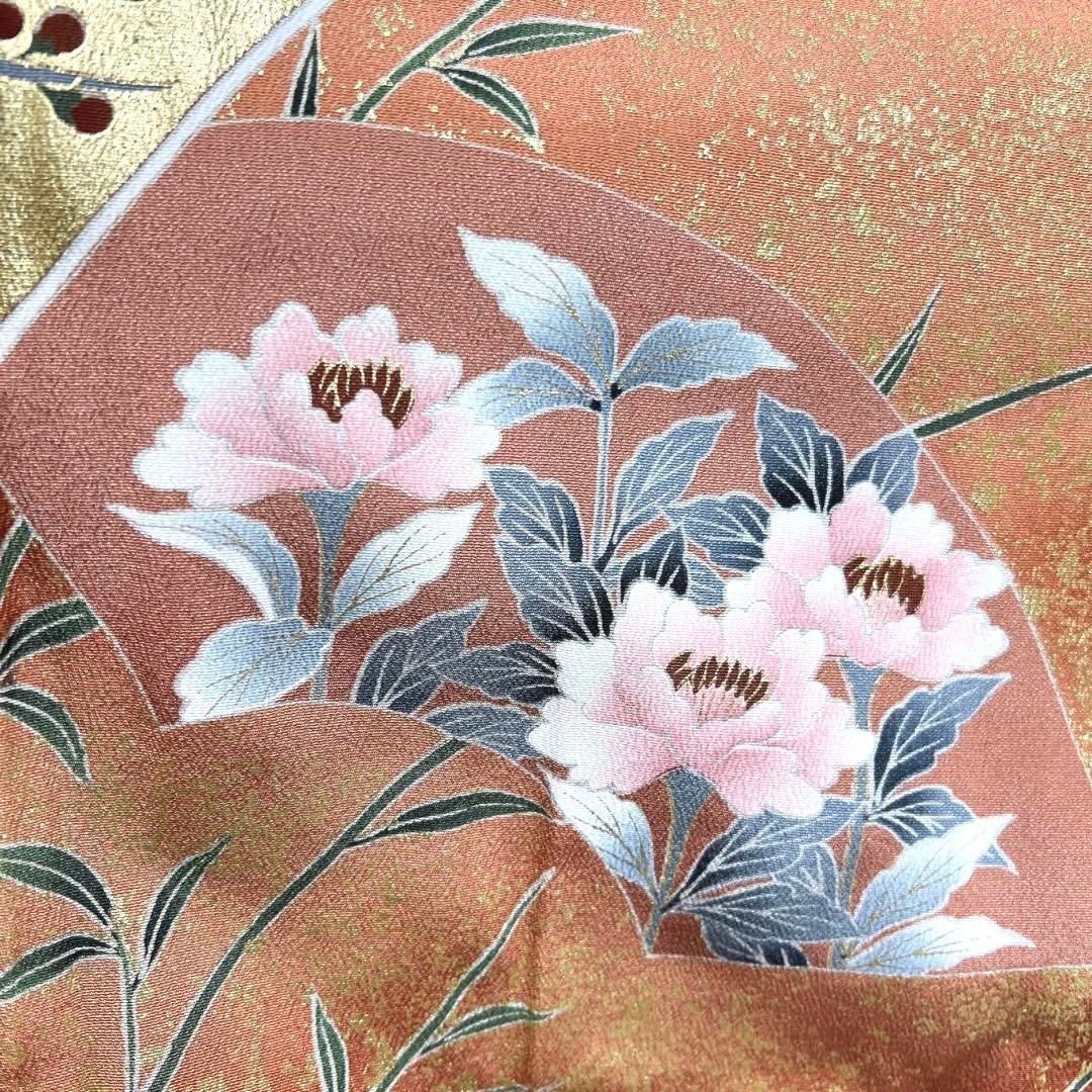 未着用 黒留袖 仮絵羽 扇 金彩 花模様 鳥 竹 五つ紋 着物 043a d
