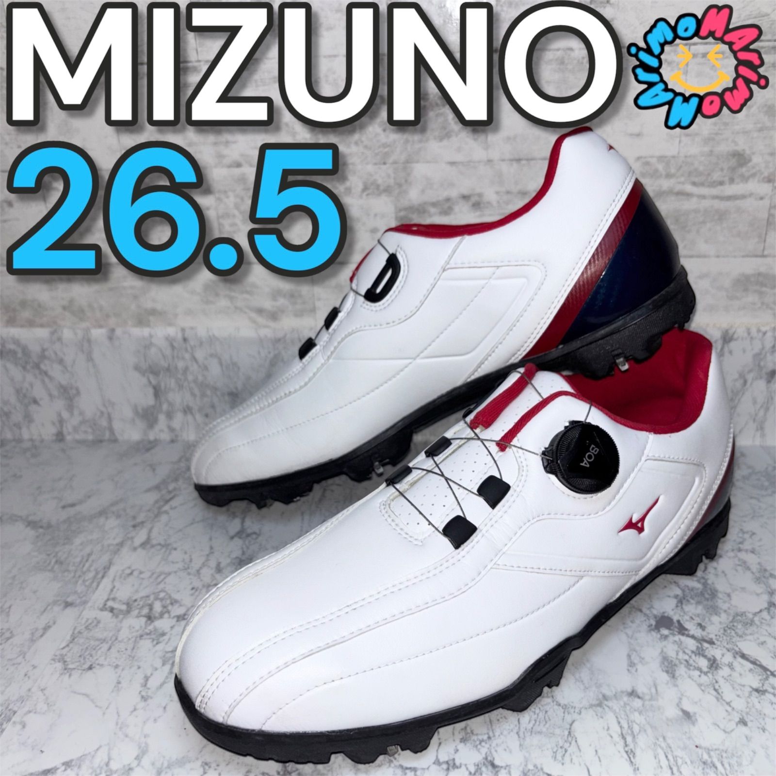 ミズノ MIZUNO ゴルフ BOA ダイヤル式 ライトスタイル スパイクシューズ ゴルフシューズ 26.5センチ 白 ホワイト 赤 レッド